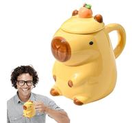 Fizepgo Capybara Coffee Cup | Capybara Mug with Lid | Cartoon Capybara Shaped Mug | Novelty 3D Ceramic Mug | Ka-waii Capybara Tea Mug - Funny Gift Mug for Family Friends Children