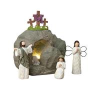 Fizepgo Empty Tomb Easter Decor With Cross | Easter Empty Tomb Resurrection Scene For Christian Decoration | Realistic Rock Resin Sculpture - For Spring Office Mantle Shelf Christian Home Church