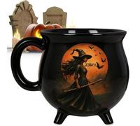 Fizepgo Halloween Coffee Cups | Witch Cauldron Mug | Black Cauldrons Shaped Ceramic Coffee Cup | Witches Brew Tea Cups for Men Woman Gothic Wiccan Present