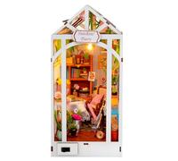 Fizepgo Small House Building Kit - Wooden Tiny Greenhouse Book House Kit,Decorative Puzzle for Sturdy Room Drawer Shelf Living Room Table Classroom Library Office Christmas Halloween School
