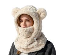 Fizepgo Womens Winter Hat,Windproof Face Cover Neck Scarf Set - Adjustable Bear Ear Warm Beanie,for Outdoor Commuting Skiing Travel Holiday Morning Walking