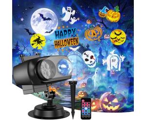 Fizicoo Halloween Christmas Projector Lights, 2-in-1 Moving Patterns & 10 Colors Ocean Wave Projection Light for Xmas Halloween Party Garden Decorations Outdoor Indoor Landscape Lights with Remote