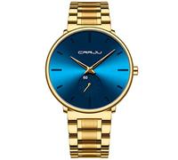 FIZILI Mens Watches Ultra-Thin Minimalist Waterproof-Fashion Wrist Watch for Men Unisex Dress with Stainless Steel Band-Black Hands, Gold Blue, Fashion