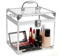 Fizocosisto Makeup Box,Clear Cosmetic Case with Latches and Handle Large Capacity Toiletry Organizer Box Travel Makeup Tools for Vanity Bathroom Counter Dresser, silver, Modern