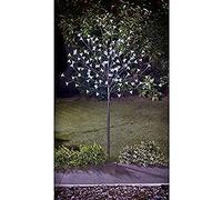 FIZPORIUM 128 LED Solar Powered Blossom Tree Garden Outdoor Auto Dusk On Bright Pink Dual Function - Static or Flashing Mode 4FT - White