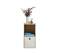 Fizporium 2 Cube Oak Storage Unit, Bookcases and Shelving Units, Shelving with 1 Stylish Basket to Store Books & Magazines, Cube Unit Storage for Living Room Bedroom Hallway Office