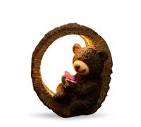 Fizporium Dark Brown,Bear in Solar Loop, Solar Garden Ornament, Hand-Painted Resin Bear Statue with LED Light