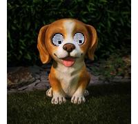 Fizporium Dog Garden Ornament Outdoor With Solar Powered LED Lights - Animated Blinking Eyes With Cool White LEDs and Automatic Light Function - Decorative Polyresin Hedgehog Garden Statue