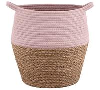 FIZPORIUM Eye-catching Cotton-upper Tribal Nature Two-Tone Wicker Basket Can Be Folded to Reshape or Store - Blush