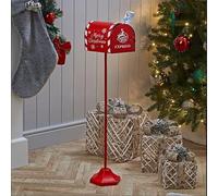 FIZPORIUM® Festive Feeling Letter to Santa Metal Mailbox Features an Opening Door with 'North Pole Express' in White Writing Indoor Use Only.