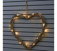 Fizporium LED Solar Wicker Heart Wreath Decoration Wreath with 2 Modes of Lighting for Front Doors Hanging Decoration Rattan Heart Display Ornament Foliage Waterproof Outdoor Lighting
