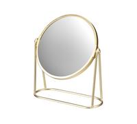 Fizporium Small Round Gold Rim Vanity Mirror, 360° Swivel Tabletop Dressing Mirror with Stand, Vintage Gold Frame for Makeup, Bathroom, Bedroom, Living Room