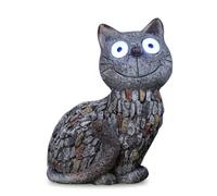 Fizporium Solar Cat Garden Ornament, Stone Effect Statue with Cool White LED Eyes, Solar-Powered Outdoor Decoration