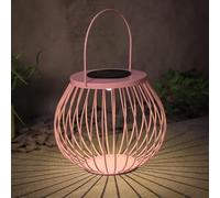 Fizporium Solar Powered Metal Wire Lantern, Warm White LED Colour, Rechargeable Battery Included, Creates an Inviting, Calming Atmosphere As The Sun Sets, Ideal for Gardens - Pink