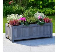 Fizporium Wooden Oblong Folding Planter, Grey, Fir Wood, 70 x 30 x 25cm, Self Assembly, Foldable Storage