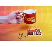 Fizz Creations Coaster and Keyring Gift Set, 430 ml Capacity Mug, Ceramic and Cork Coaster and Back to the Future Metal Logo Keyring, Officially Licensed Back to the Future Merchandise