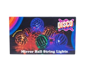 Fizz Creations Disco Mirror Ball String Lights. Includes 10 Multicolour LED Mini Mirror Balls on 170cm String. Battery Powered. Indoor Wall Decor for Home Party Retro AnniversaryBedroom Disco Lights.