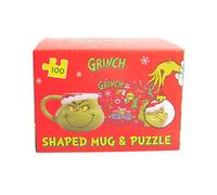 Fizz Creations Grinch Shaped Mug & Puzzle Set.100 Piece Christmas Puzzle & 3D Ceramic Mug. Great Stocking Filler.