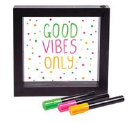 Neon Light Effect Message Frame. Includes 3 Coloured Pens to Write Your Message - Pink, Green & Orange. Wall Mountable. Wipe Clean. Battery Powered. Notice Board LED Sign