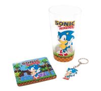 Fizz Creations SonicThe Hedgehog Keyring, Glass and Coaster Gift Set. 3 in 1 Gift Set. 480ml Capacity Drinking Glass. Officially Licensed Sonic The Hedgehog Merchandise