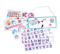 Fizz Creations Squishmallows Customisable Hanging Room Sign 25cm x 10cm. 128 Reusable Stickers Included. Oficially Licensed Squishmallows.