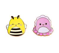 Fizz Creations Squishmallows Sunny & Auggie Metal & Enamel Pin Badges Set of Two Pins. Sunny the Bee and Auggie the Cuttlefish. Officially Licensed.