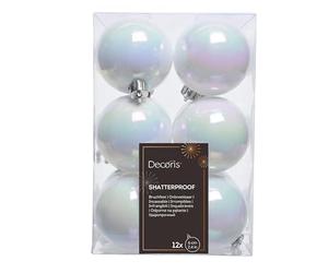 Fizzco White Iridescent Baubles - Pack of 12 x 60mm - Plastic Christmas Baubles