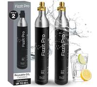 FizzIt Pro 425g CO2 Cylinders, Carbonates Up to 120L, Refillable Soda Makers, Fits Most Screw-Type Compatible Models, Efficient Carbonation for Water & Beverages, Compact & Cost-Effective (Pack of 2)