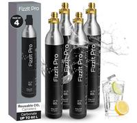 FizzIt Pro 425g CO2 Cylinders, Carbonates Up to 240L, Refillable Soda Makers, Fits Most Screw-Type Compatible Models, Efficient Carbonation for Water & Beverages, Compact & Cost-Effective (Pack of 4)