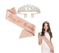 Fizzix 18th Birthday Tiara and Sash Set | Elegant Princess Crown and Sash | Perfect for 18 Year Olds | Pink