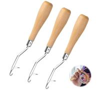 Fizzix 3-Piece Wooden Latch Hook Crochet Tool Set - Bent Latch Hooks for Rug-Making, Crafting, and Weaving Projects - Durable and Versatile for DIY Arts & Crafts.