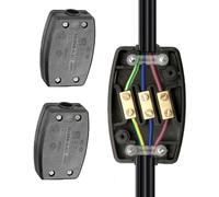 Fizzix 3 Terminal Electrical Junction Box with Flex Connectors - Pack of 2, 13A 250v Cable Joiner for Indoor OAutdoor Lighting Power Home