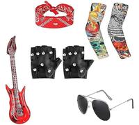 Fizzix 7PCS Rock Star Costume Set - Inflatable Guitar, Microphone, Glasses, and More, Ultimate Rock Star Fancy Dress Accessories for Halloween, Parties, and Cosplay