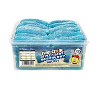 (Fizzy Giant Blue Raspberry Bottles 800g TUB -1H012) Halal Sweets Cola Bottles, Sour Suckers, Twin Cherries 800g Tubs HMC Certified