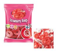 Fizzy & Jelly Candy Sweets Pack 75g -Halal & Gluten Free- Assorted Flavours Colla, Cherries, Peach Rings, Watermelon Slices, Worms & Bananas - Fn (8 Packs, Strawberry rings)