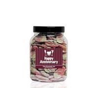 Fizzy Strawberries 1.8kg Medium Sweet Jar - A Personalised Gift Jar Filled with Your Favourite Retro Sweets! (Happy Anniversary)