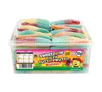 (Fizzy Tutti Frutti Bottles 800g TUB - 1H022) Halal Sweets Cola Bottles, Sour Suckers, Twin Cherries 800g Tubs HMC Certified