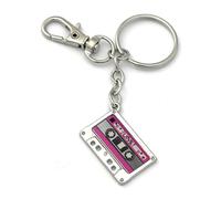 FizzyButton Gifts 80s Music Cassette Tape Charm Keyring Key Ring with Silver Tone Keychain and Lobster Clasp