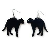 FizzyButton Gifts Acrylic Black Cat Charm Drop Earrings with Surgical Steel Ear Wires and Organza Gift Bag