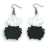FizzyButton Gifts Acrylic Glitter Cauldron Charm Drop Earrings with Surgical Steel Ear Wires and Organza Gift Bag