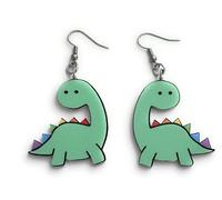 FizzyButton Gifts Acrylic Rainbow Dinosaur Charm Drop Earrings with Surgical Steel Ear Wires and Organza Gift Bag