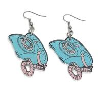 FizzyButton Gifts Acrylic Retro Dial Telephone Charm Drop Earrings with Surgical Steel Ear Wires and Organza Gift Bag