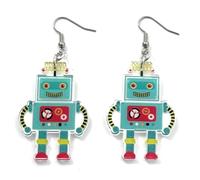 FizzyButton Gifts Acrylic Robot Charm Drop Earrings with Surgical Steel Ear Wires and Organza Gift Bag