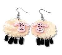FizzyButton Gifts Acrylic Sheep with Black Legs Charm Drop Earrings with Surgical Steel Ear Wires and Organza Gift Bag