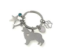 FizzyButton Gifts Alaskan Malamute Puppy Dog Keyring Key Ring with Stainless Steel Paw, Bone, Rhinestone, Heart and Star Charms