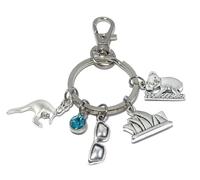 FizzyButton Gifts Australia Holiday Charm Keyring Key Ring with Kangaroo, Sydney Opera House, Koala, Sunglasses and Turquoise Rhinestone Charms