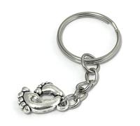 FizzyButton Gifts Baby Feet Charm Keyring with Silver Tone Keychain Key Ring