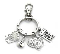 FizzyButton Gifts Banker Accountant Financial Advisor Theme Keyring Key Ring with Laptop, Calculator, Moneybag and Brain Charms with Lobster Clasp