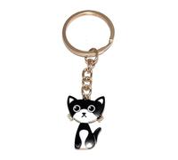 FizzyButton Gifts Black and White Cat Kitten Keyring Key Ring with Enamel Charm and Gold Tone Keychain