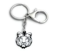 FizzyButton Gifts Black and White Tiger Key Ring Keyring with Enamel Charm and Silver Tone Lobster Clasp